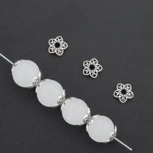 Alloy Flower Bead Caps, 5-Leaf Floral Design, Zinc Alloy  20 Pieces
